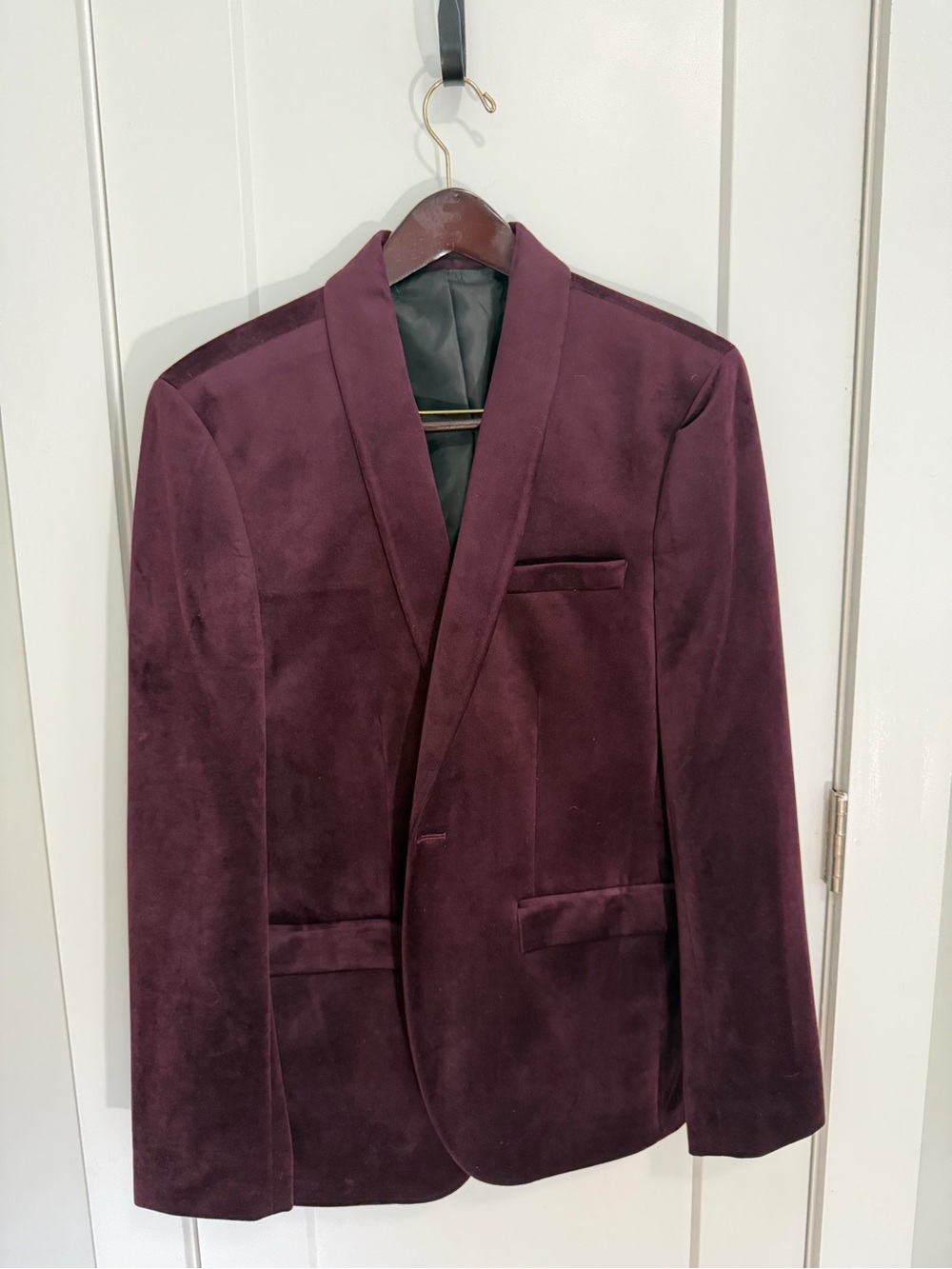 Topman Burgundy Velvet Shawl Lapel Tuxedo Jacket Blazer